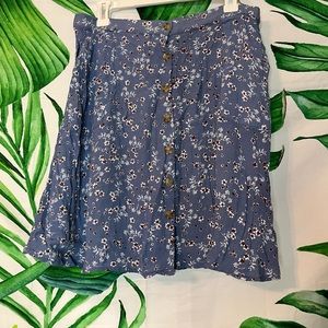 Cotton: On Sz 14 Blue White Floral School College Church A Line Button Skirt